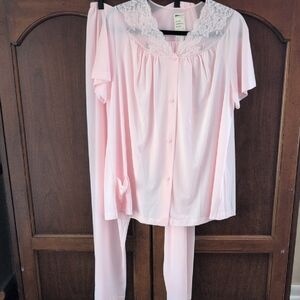 Shadowline Soft Pink Lace Trim Sleepwear Set